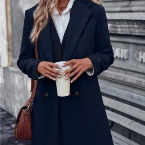 Double breasted navy blue overcoat